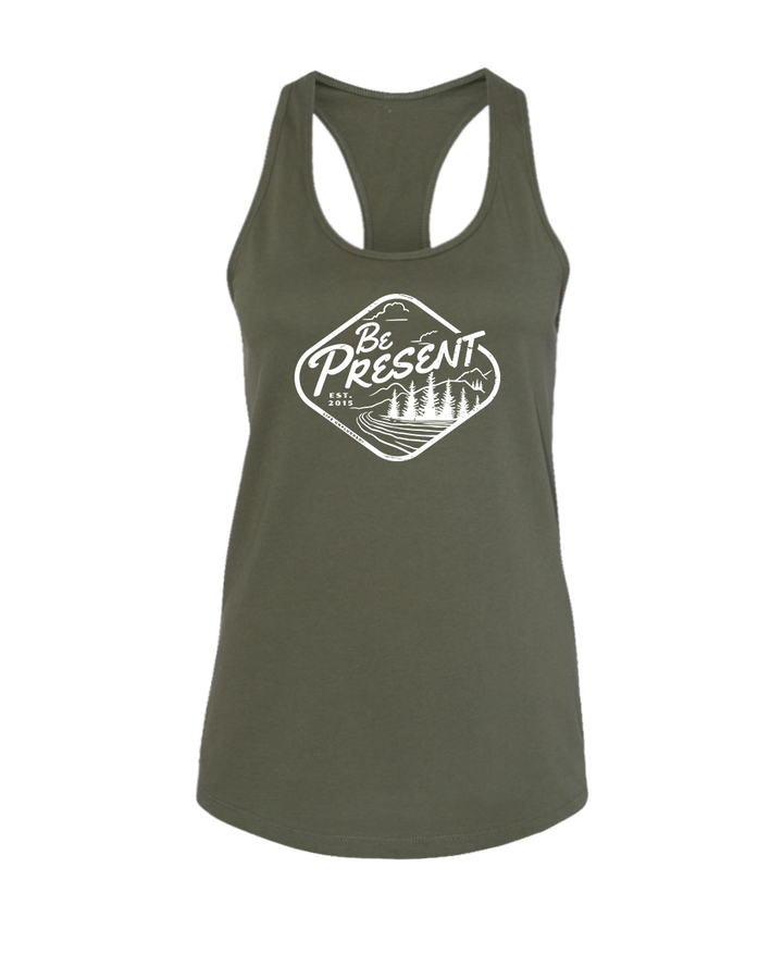 BE PRESENT VINTAGE FOREST Women's Racerback Tank Top