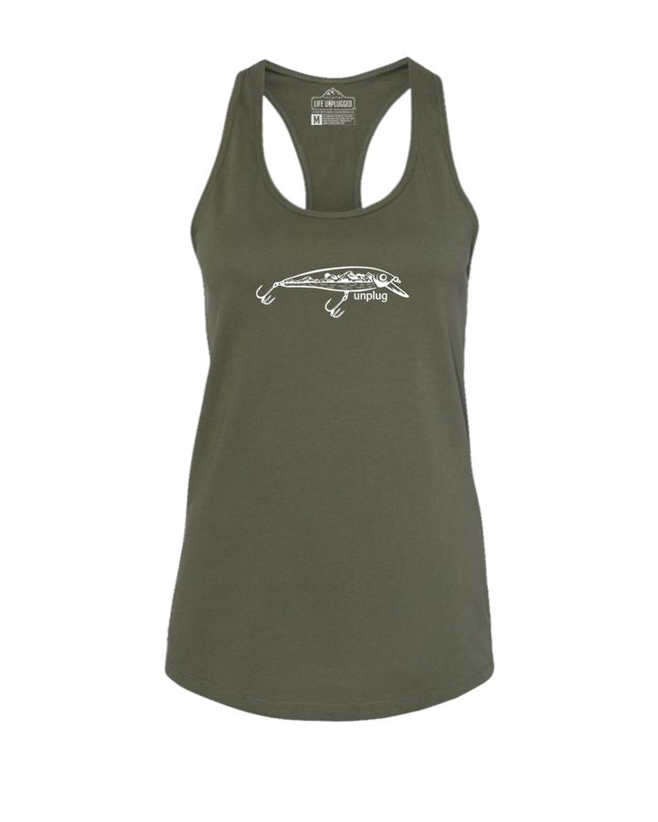 Fishing Lure Mountain Scene Women's Racerback Tank Top