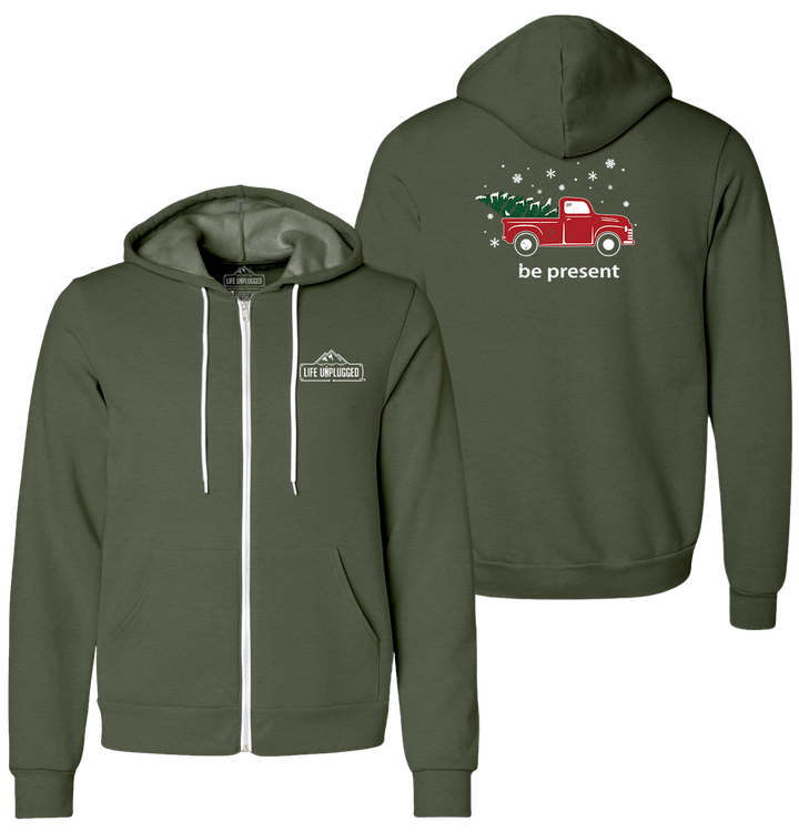 Christmas Tree Truck Supersoft Midweight Zip Up Hoodie
