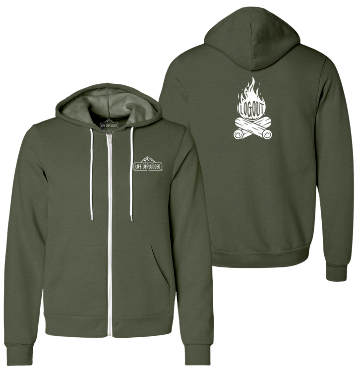 LOG OUT CAMPFIRE Supersoft Midweight Zip Up Hoodie