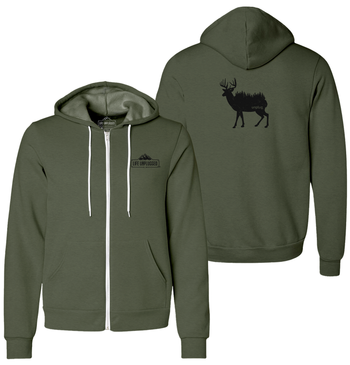DEER IN THE TREES Supersoft Midweight Zip Up Hoodie