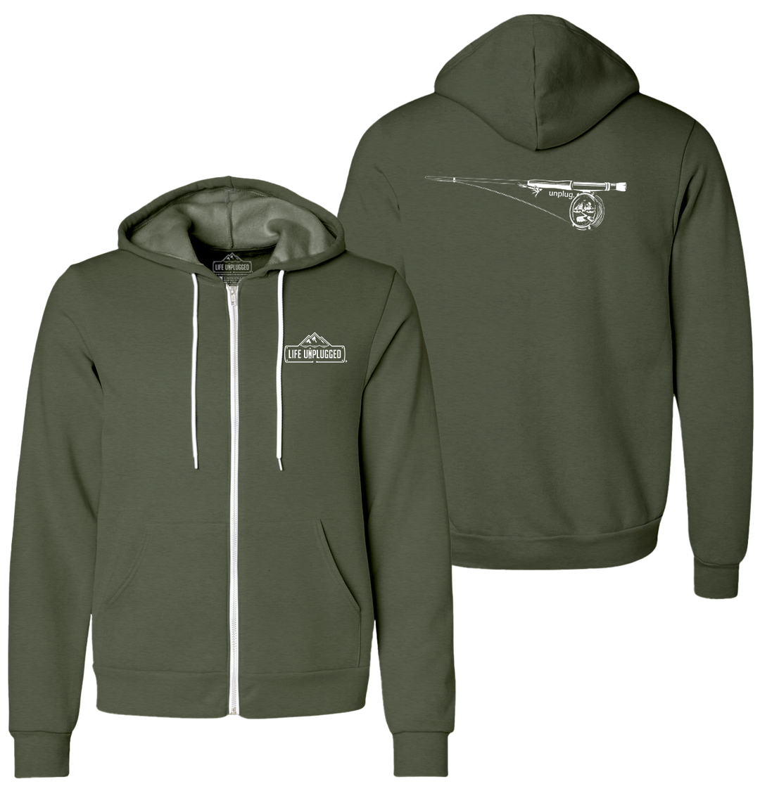 FLY FISHING MOUNTAIN SCENE Supersoft Midweight Zip Up Hoodie