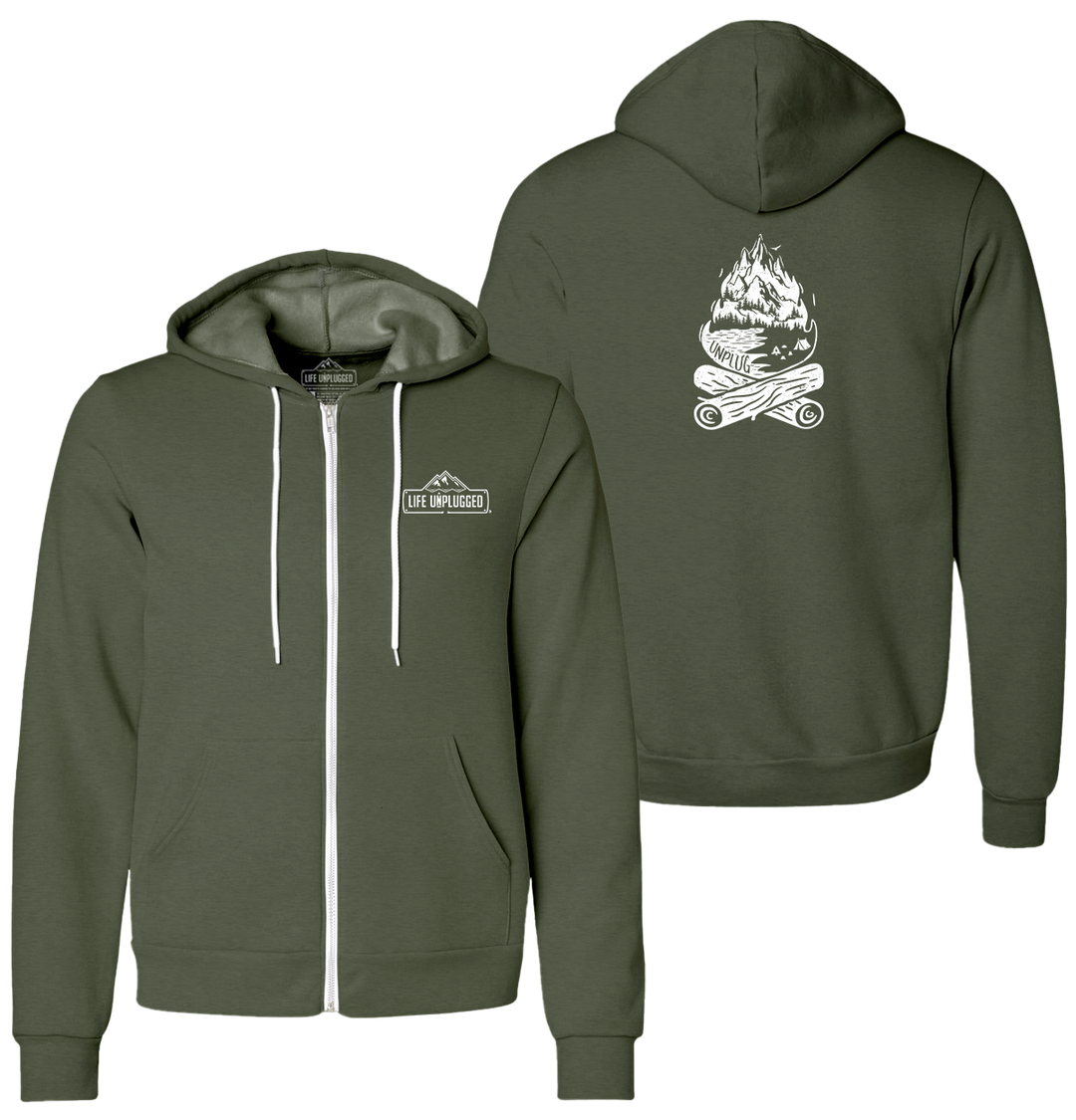 CAMPFIRE MOUNTAIN SCENE Supersoft Midweight Zip Up Hoodie