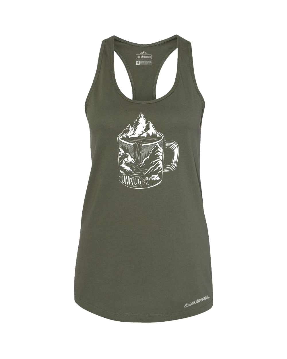 Coffee Mountain Scene Premium Women's Relaxed Fit Racerback Tank Top - Life Unplugged