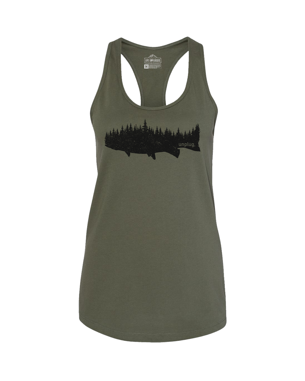 TROUT IN THE TREES Women's Racerback Tank Top XL - MILITARY GREEN BLOWOUT