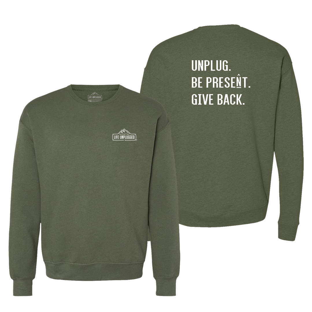 Unplug. Be Present. Give Back. Midweight Super Soft Crewneck Sweatshirt