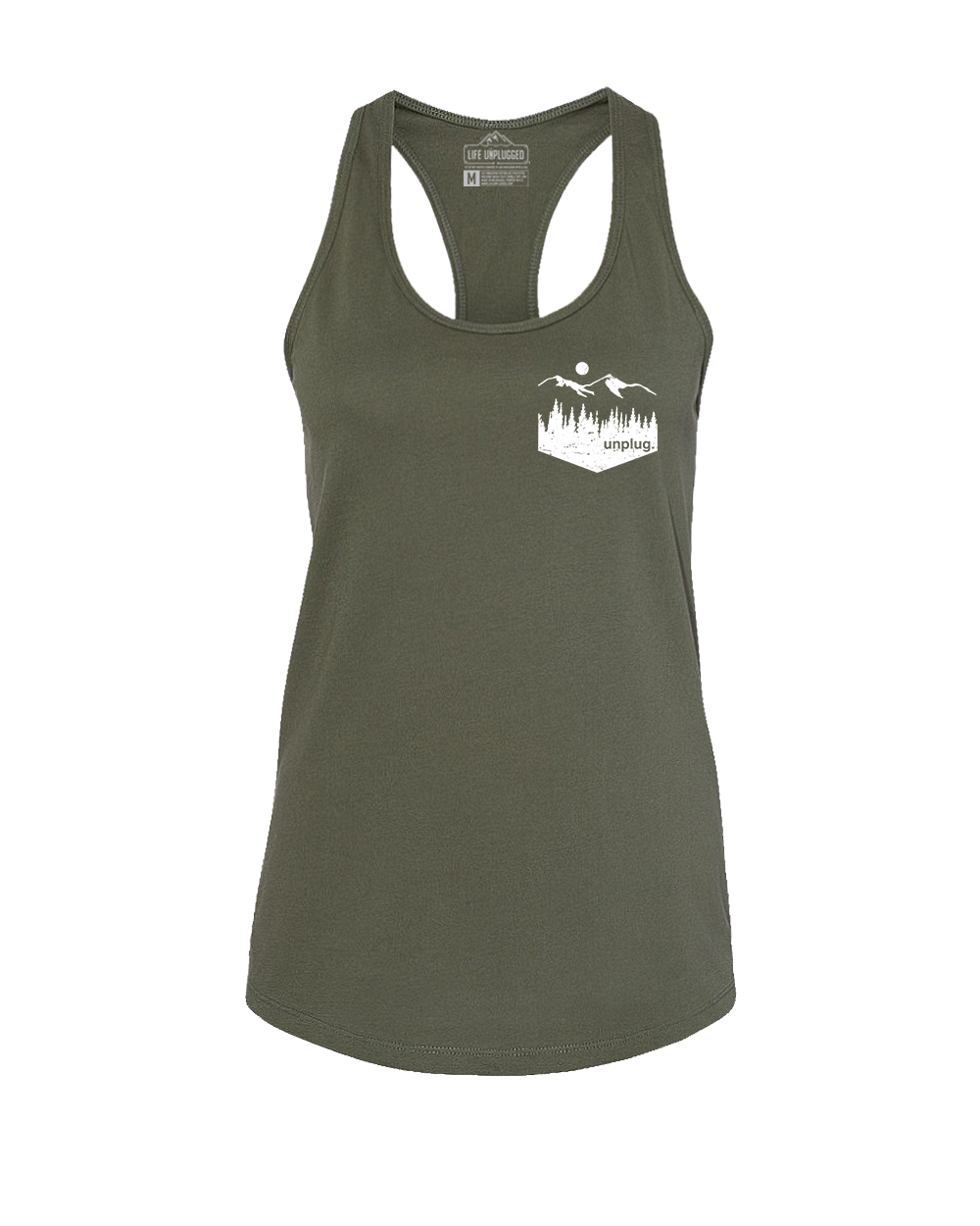 Unplug Mountain Left Chest Pocket Women's Racerback Tank Top