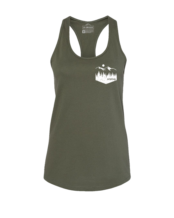 Unplug Mountain Left Chest Pocket Women's Racerback Tank Top
