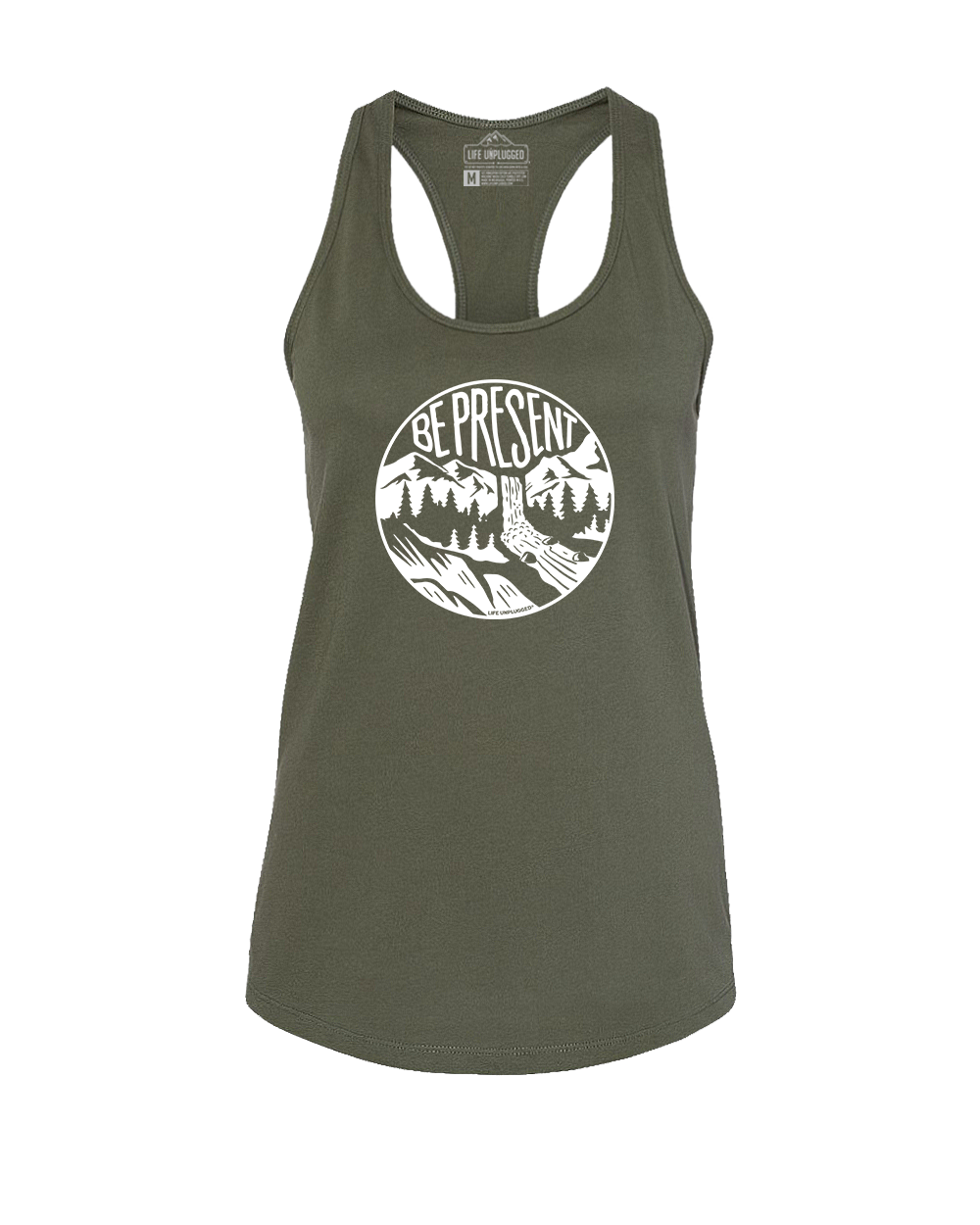 BE PRESENT WATERFALL Women's Racerback Tank Top SMALL - MILITARY GREEN BLOWOUT