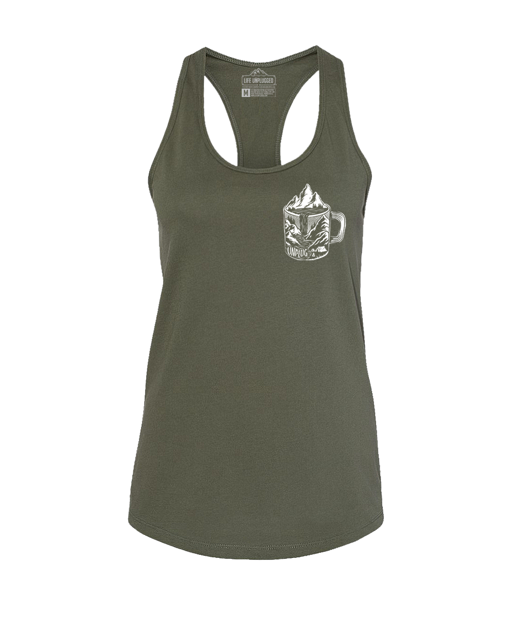 Coffee Mountain Scene Left Chest Women's Racerback Tank Top