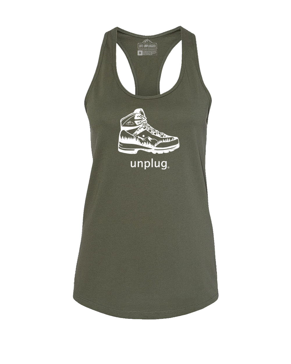 Hiking Boot Mountain Scene Women's Racerback Tank Top