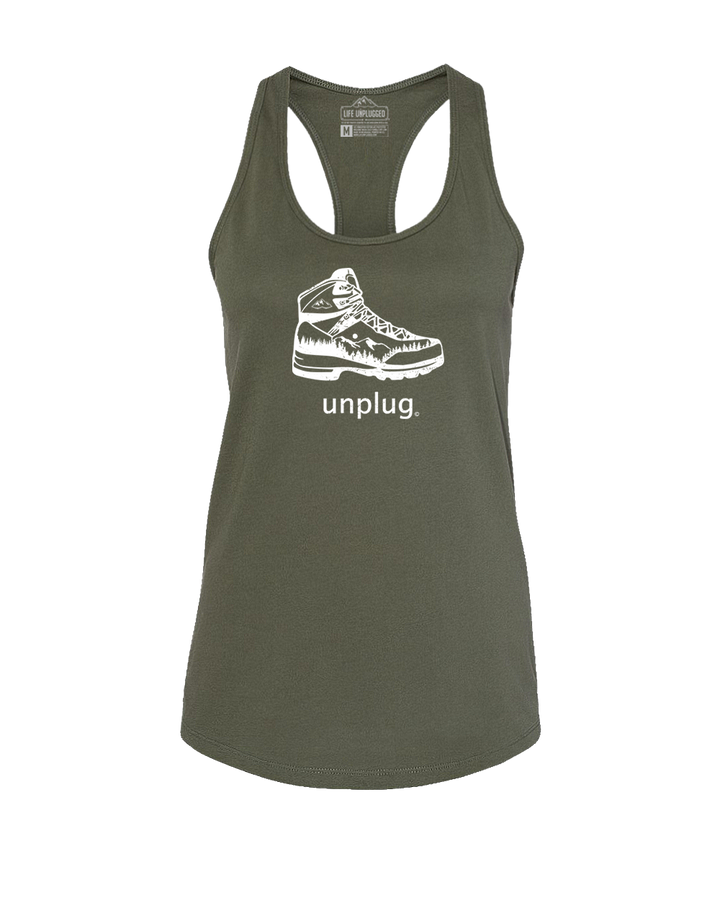 Hiking Boot Mountain Scene Women's Racerback Tank Top