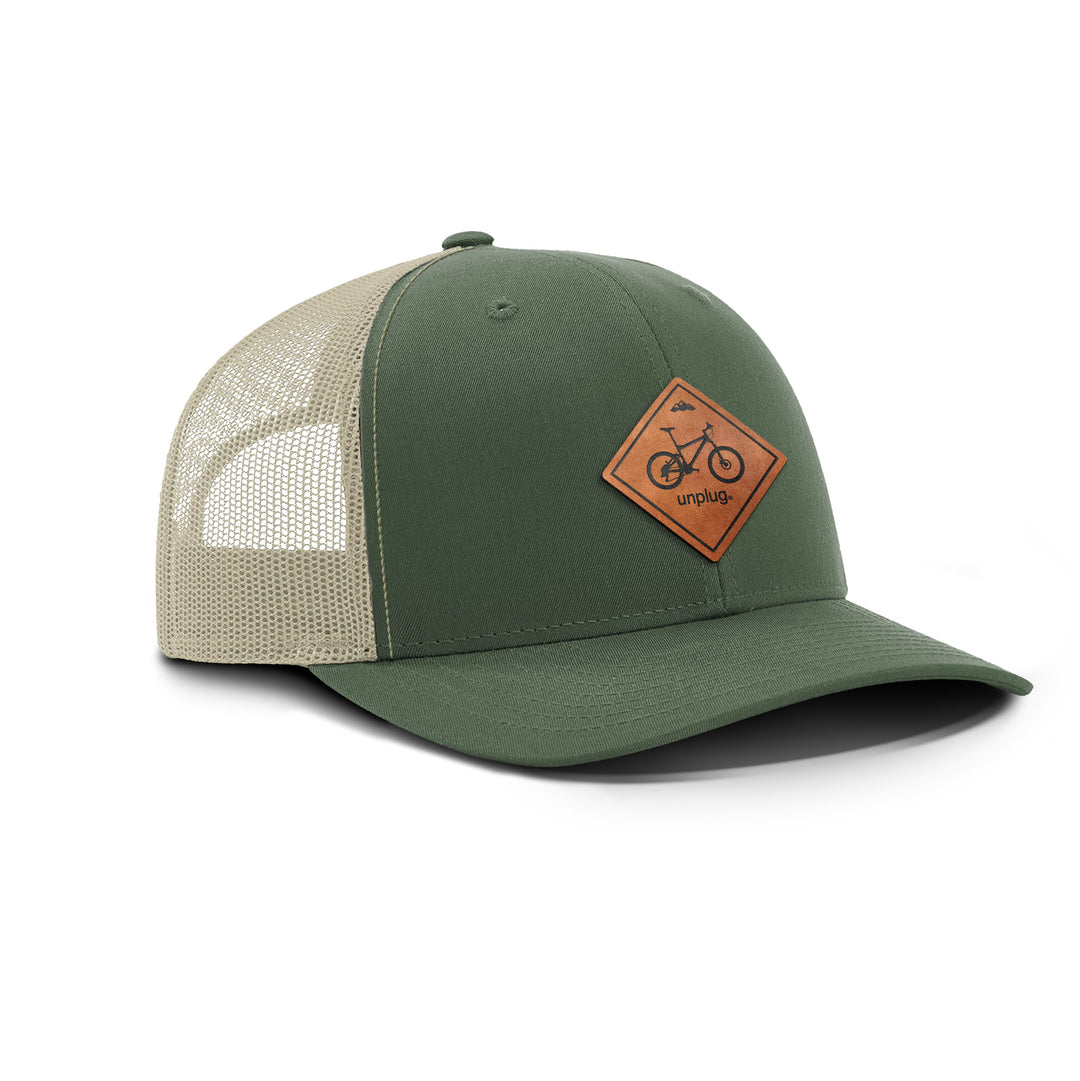 Mountain Bike Snapback Leather Patch Hat LODEN/BLACK