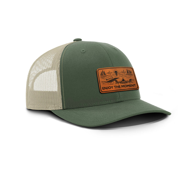 ENJOY THE MOMENT (LAKE SCENE) Snapback Leather Patch Hat
