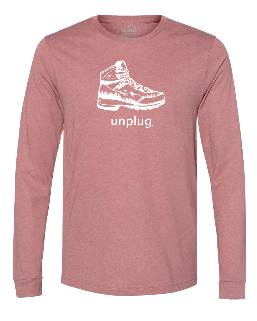 Hiking Boot Mountain Scene Long Sleeve T-Shirt