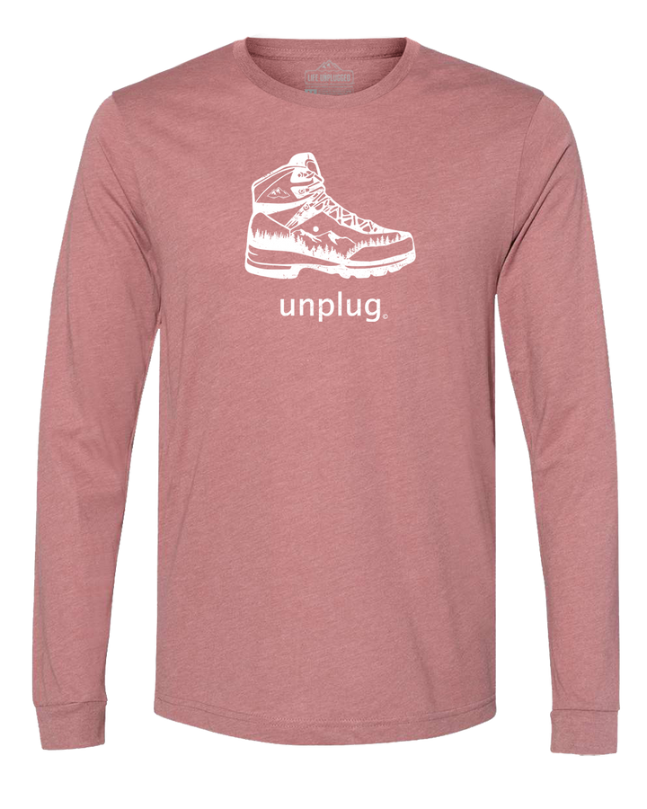 Hiking Boot Mountain Scene Long Sleeve T-Shirt