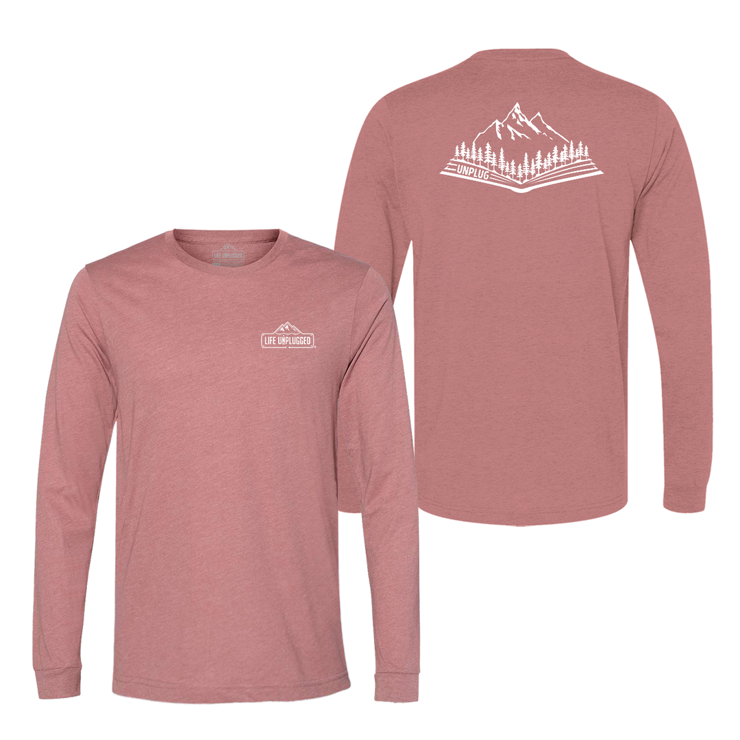 Open Book Mountain Scene Long Sleeve T-Shirt