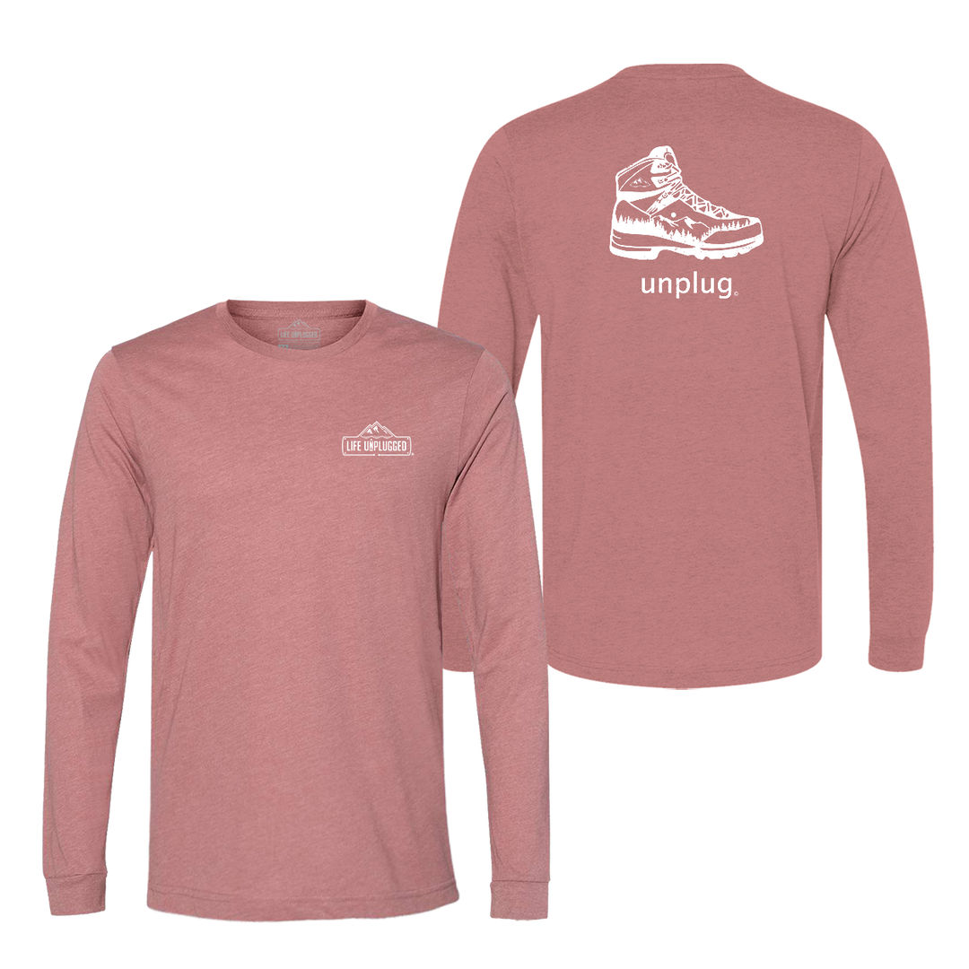 Hiking Boot Mountain Scene Long Sleeve T-Shirt
