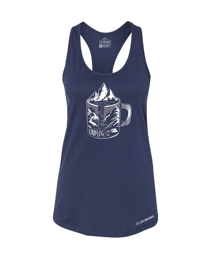 Coffee Mountain Scene Premium Women's Relaxed Fit Racerback Tank Top - Life Unplugged