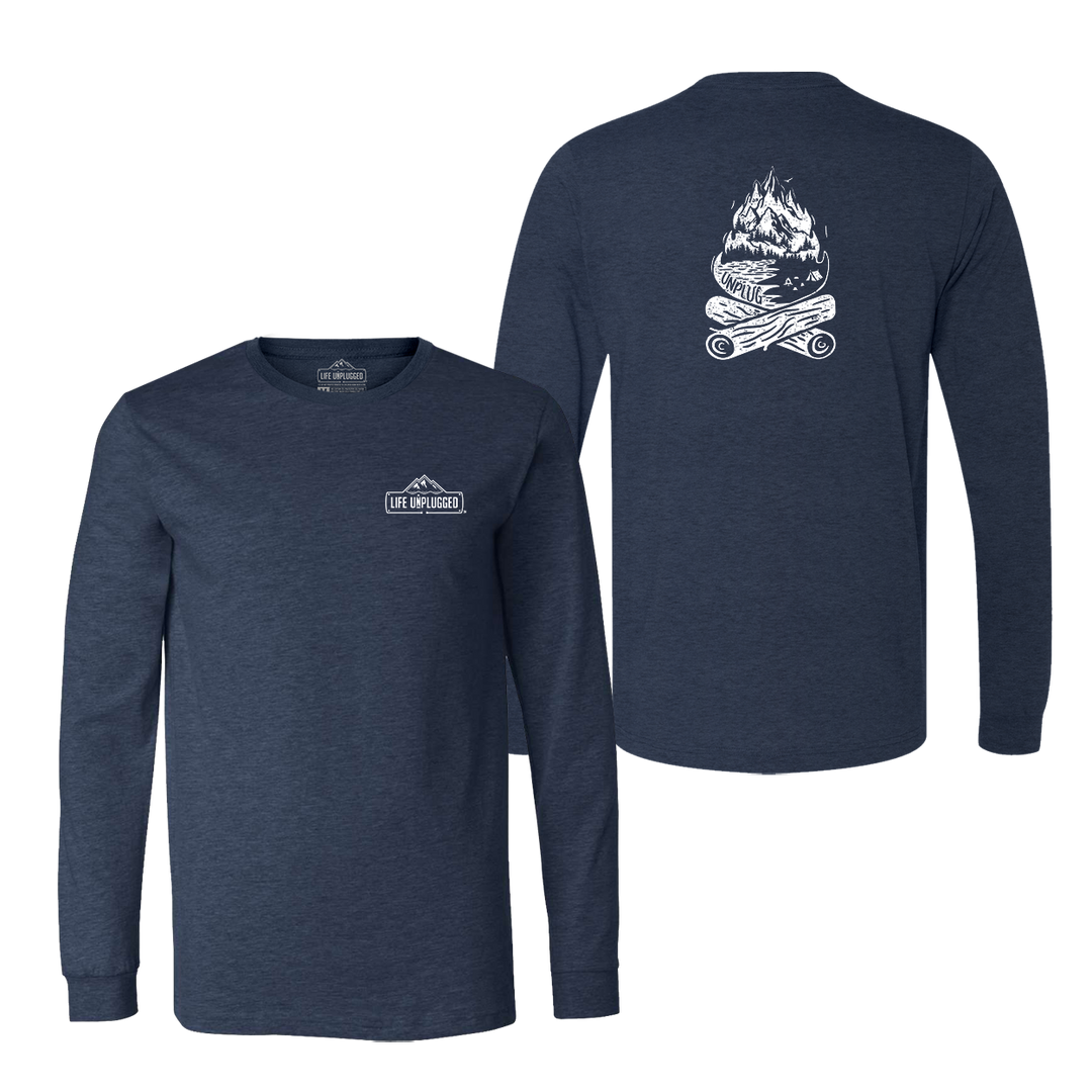 Campfire Mountain scene Long Sleeve T-Shirt