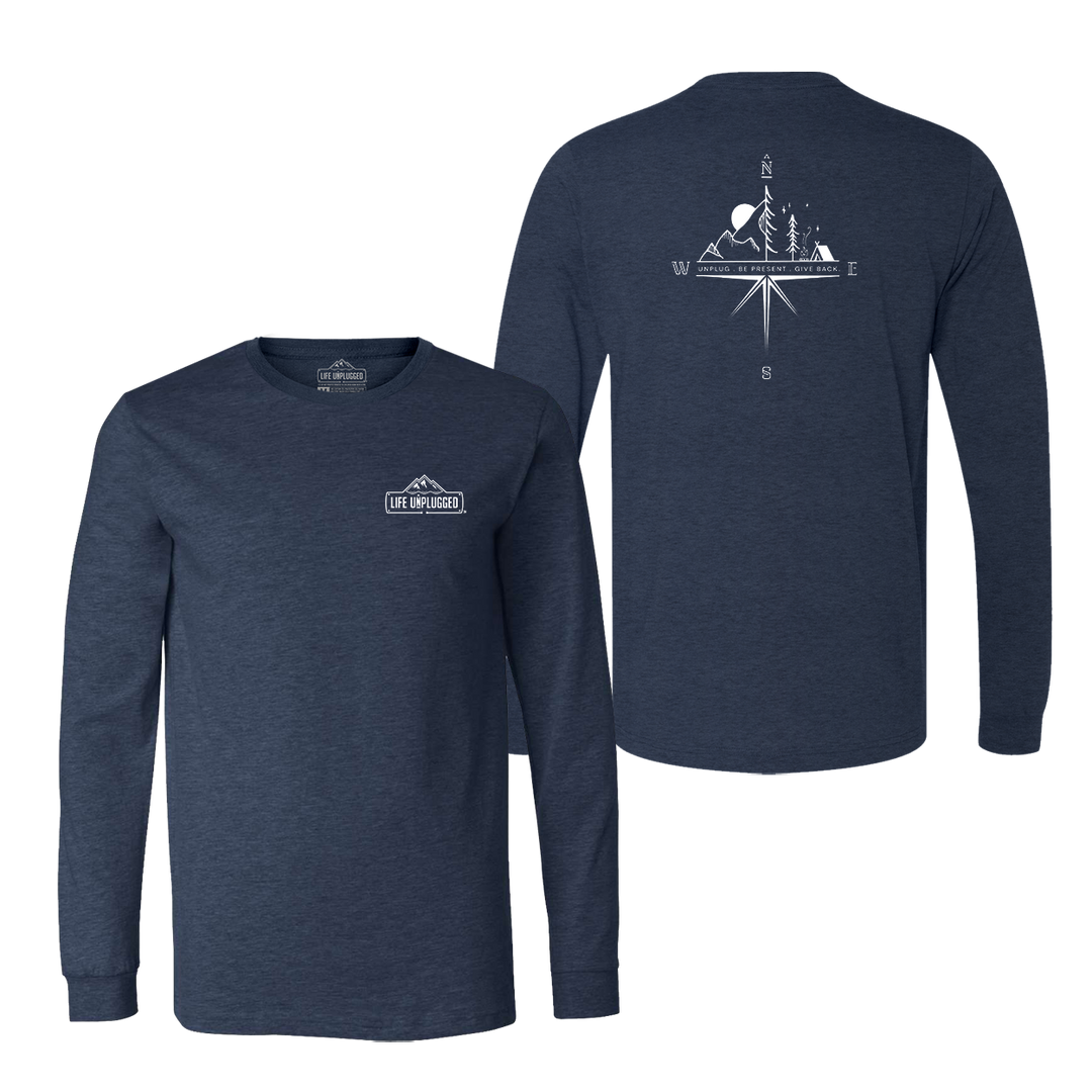 Compass Mountain Scene Long Sleeve T-Shirt