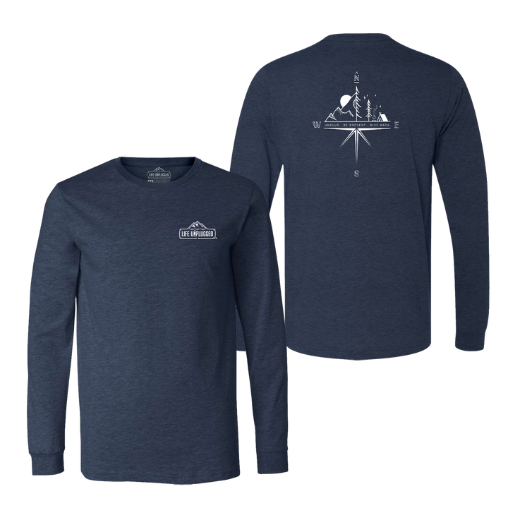 Compass Mountain Scene Long Sleeve T-Shirt