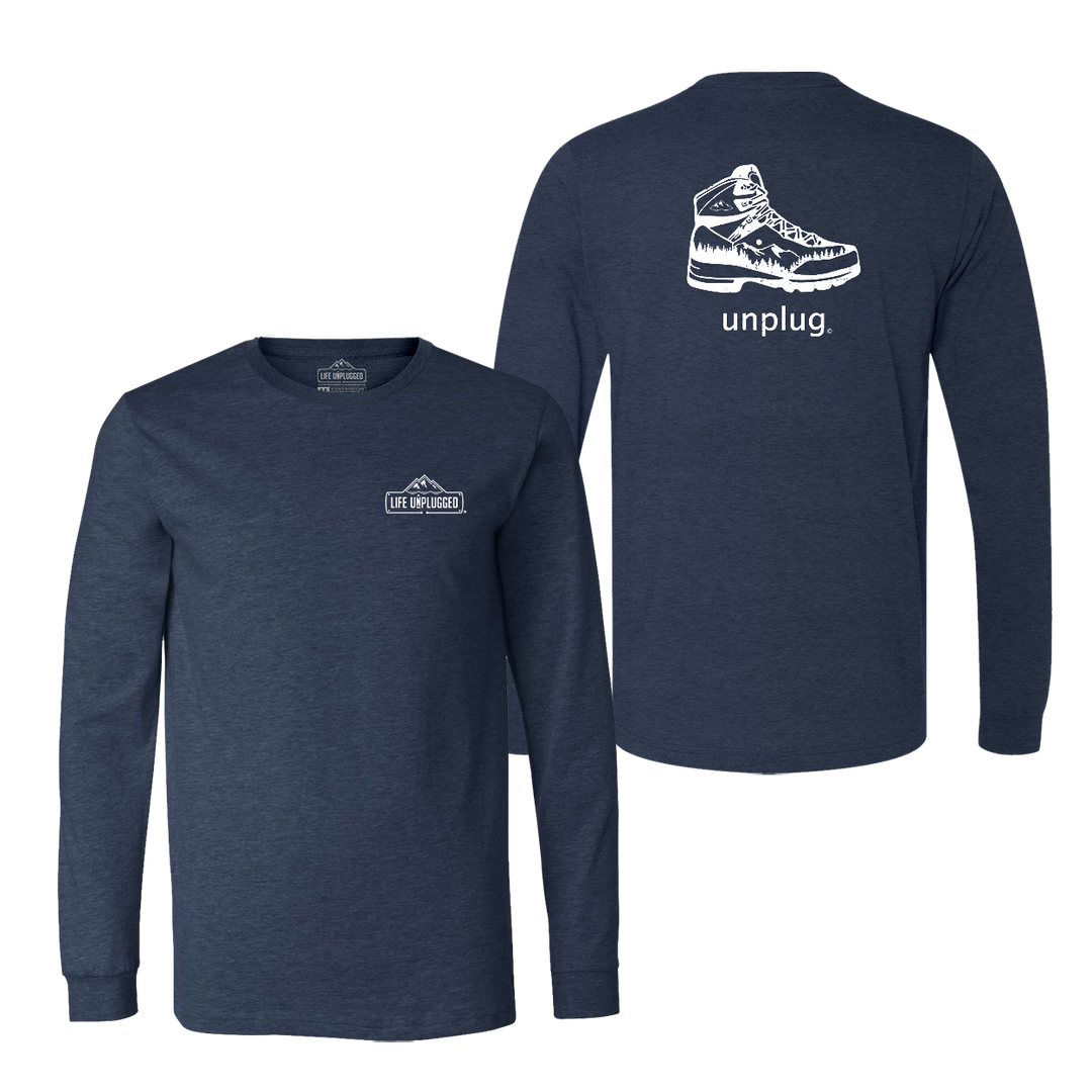 Hiking Boot Mountain Scene Long Sleeve T-Shirt