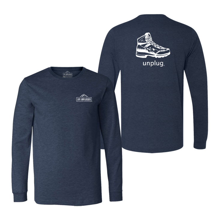 Hiking Boot Mountain Scene Long Sleeve T-Shirt
