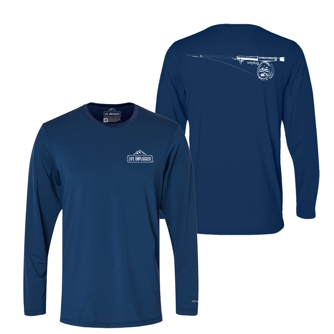 Fly Fishing Mountain Scene Performance Long Sleeve with UPF 50+