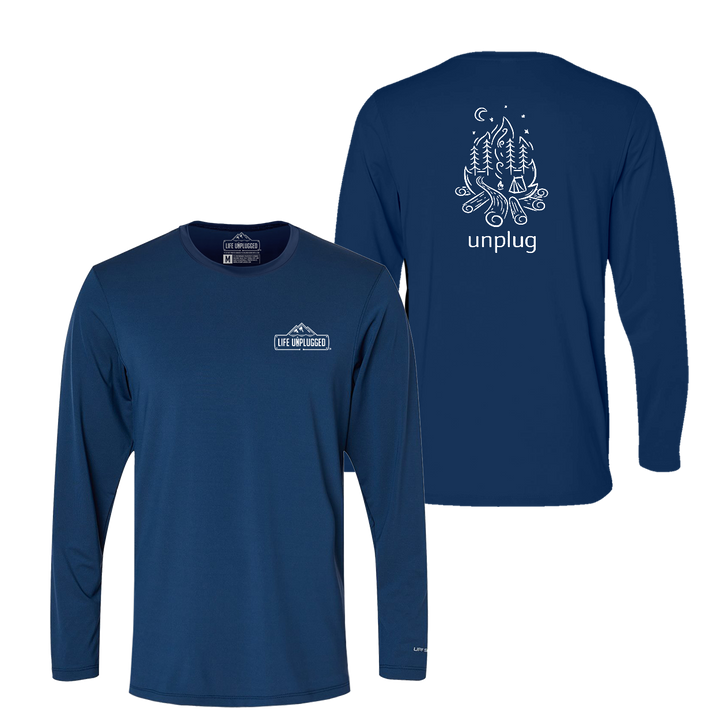 Campfire Camping Scene Performance Long Sleeve with UPF 50+