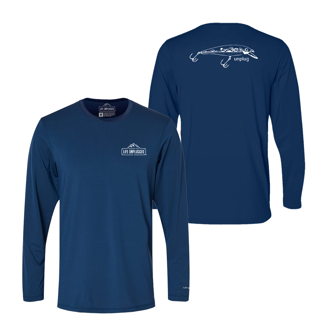 Fishing Lure Mountain Scene Performance Long Sleeve with UPF 50+