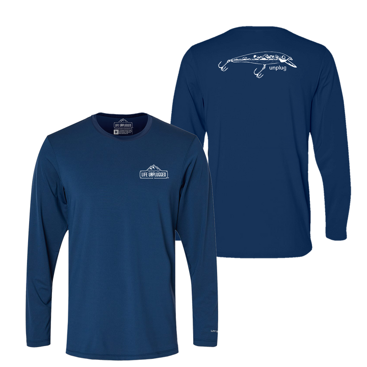 Fishing Lure Mountain Scene Performance Long Sleeve with UPF 50+