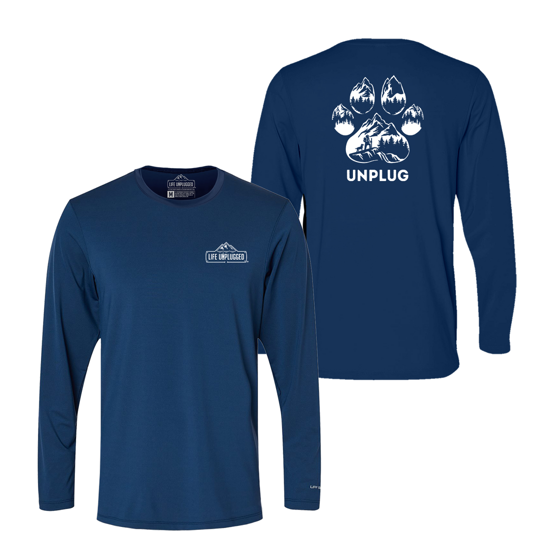 Paw Print Mountain Scene Performance Long Sleeve with UPF 50+