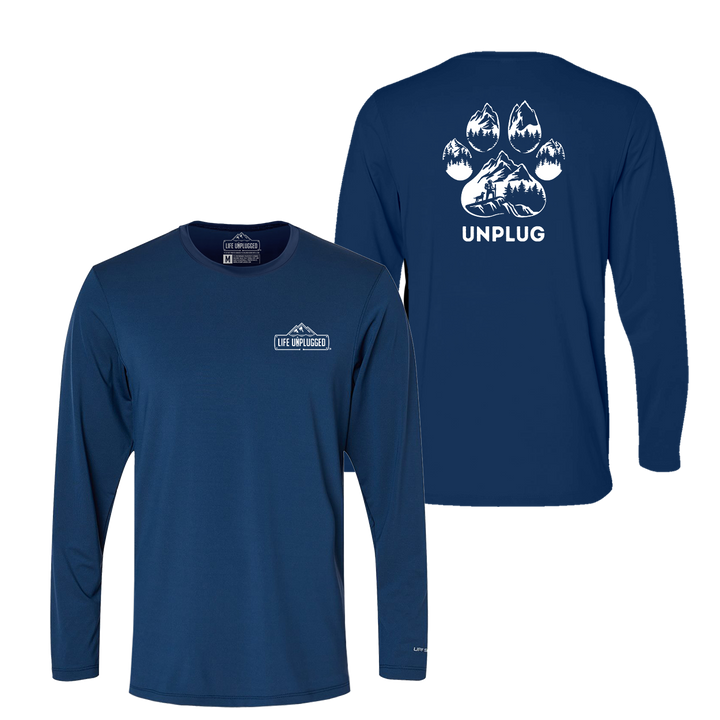Paw Print Mountain Scene Performance Long Sleeve with UPF 50+