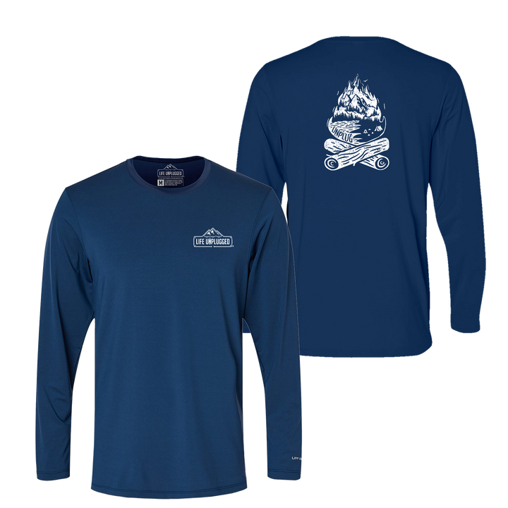 Campfire Mountain Scene Performance Long Sleeve with UPF 50+