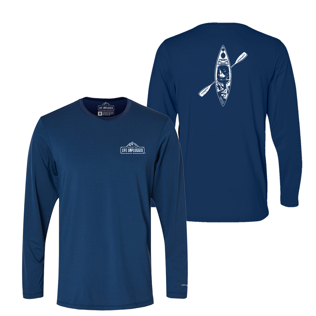 Kayak Mountain Scene Performance Long Sleeve with UPF 50+