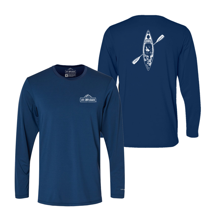 Kayak Mountain Scene Performance Long Sleeve with UPF 50+