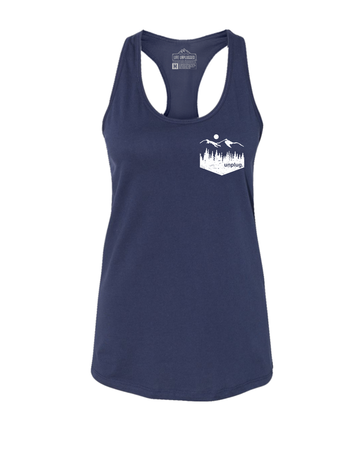Unplug Mountain Left Chest Pocket Women's Racerback Tank Top