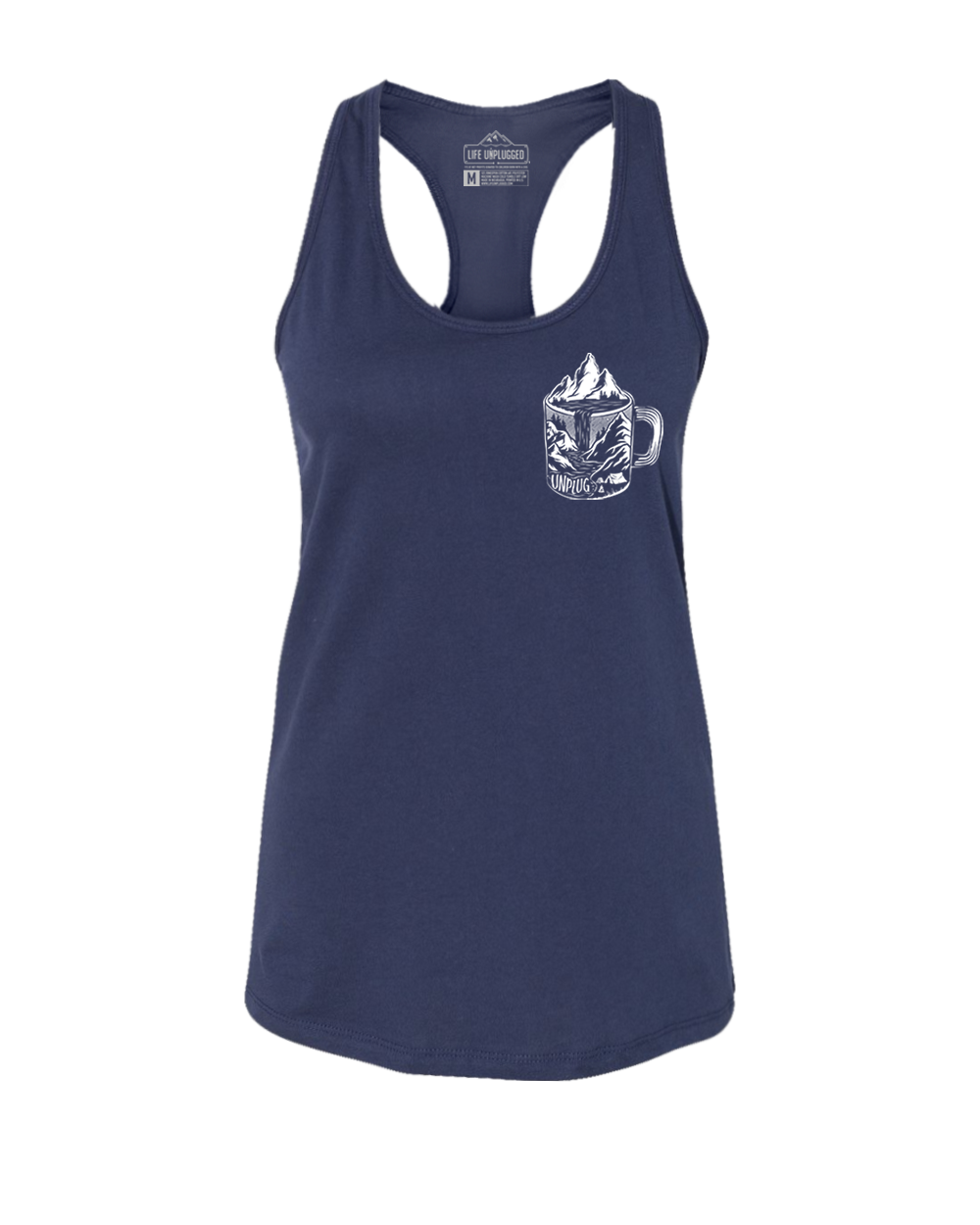 Coffee Mountain Scene Left Chest Women's Racerback Tank Top