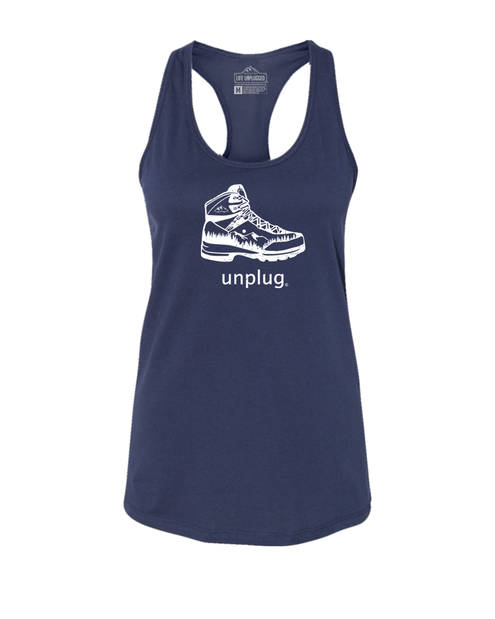 Hiking Boot Mountain Scene Women's Racerback Tank Top