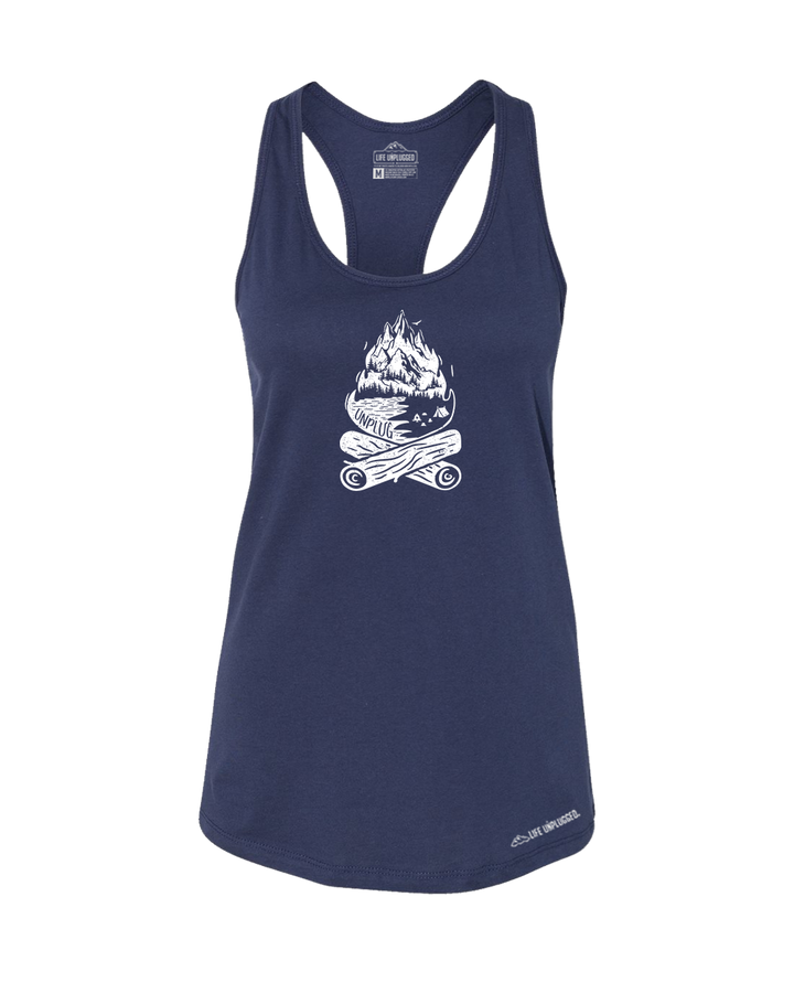 Campfire Mountain scene Premium Women's Relaxed Fit Racerback Tank Top - Life Unplugged