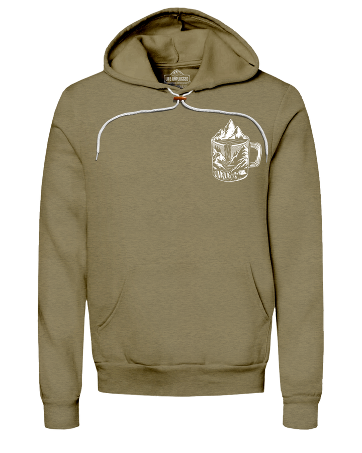 Coffee Mountain Scene Left Chest Super Soft Hoodie