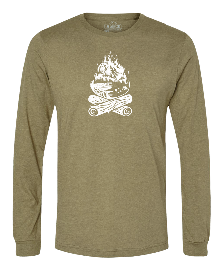 Campfire Mountain scene Long Sleeve T-Shirt