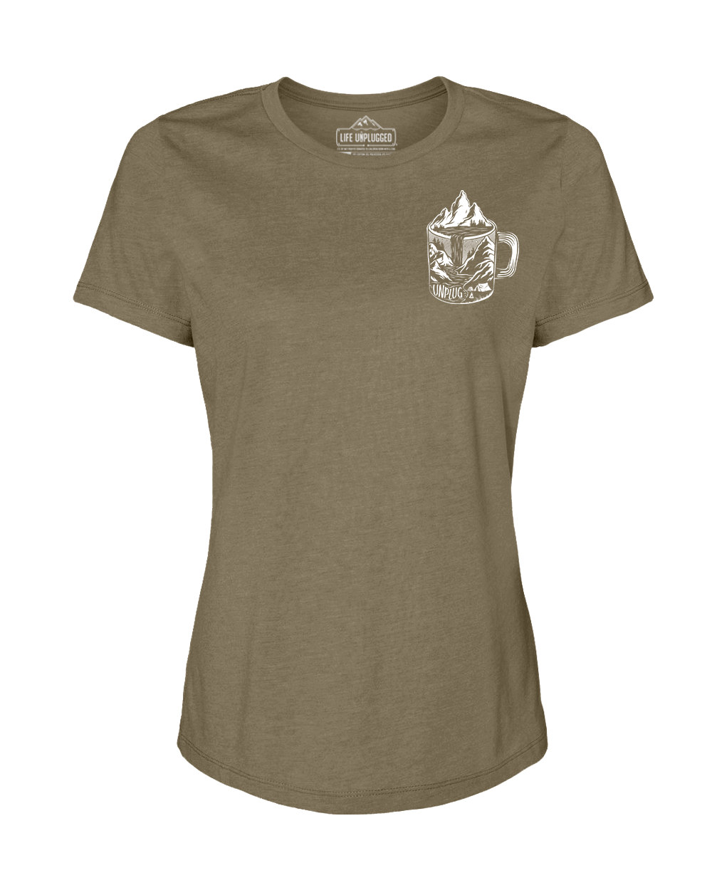 Coffee Mountain Scene Left Chest Women's T-Shirt