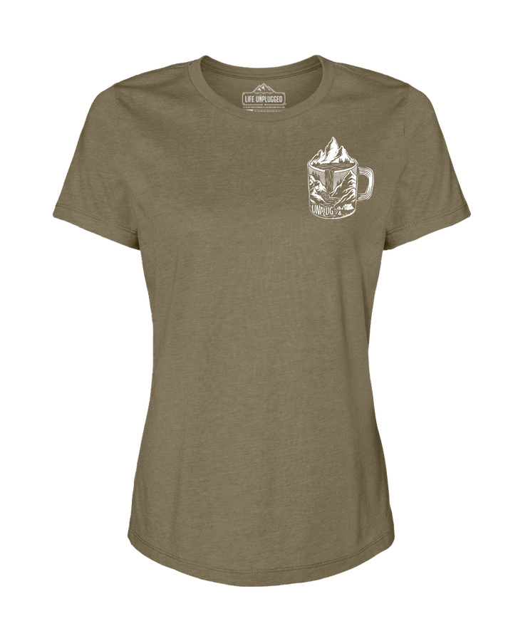 Coffee Mountain Scene Left Chest Women's T-Shirt