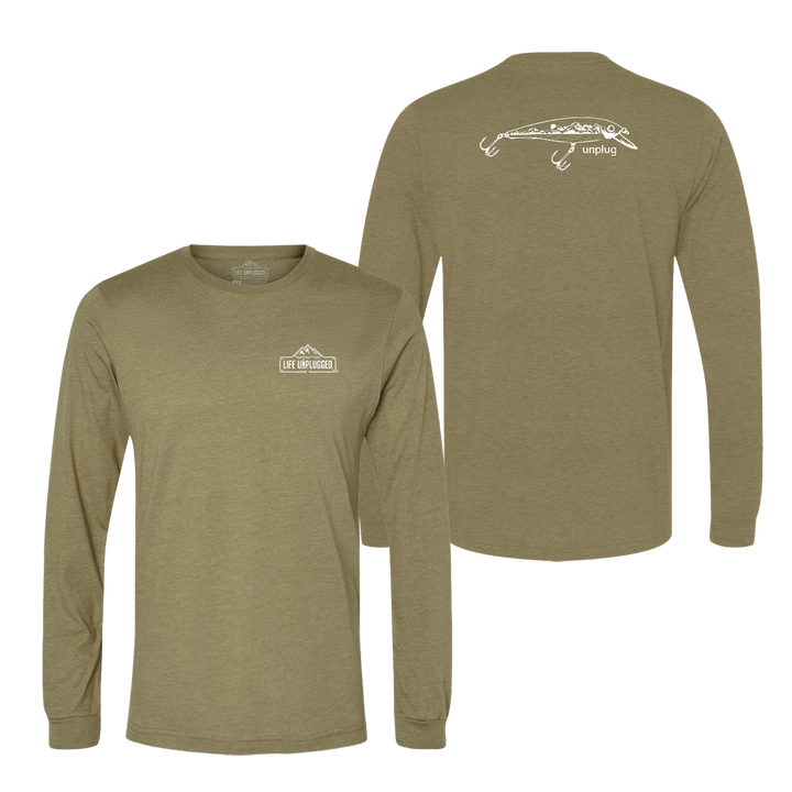Fishing Lure Mountain Scene Long Sleeve T-Shirt