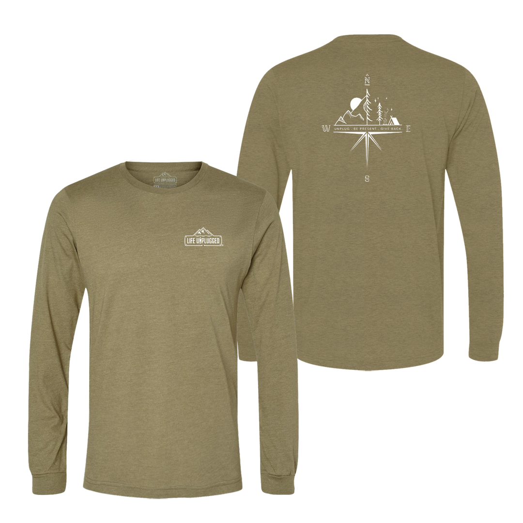Compass Mountain Scene Long Sleeve T-Shirt
