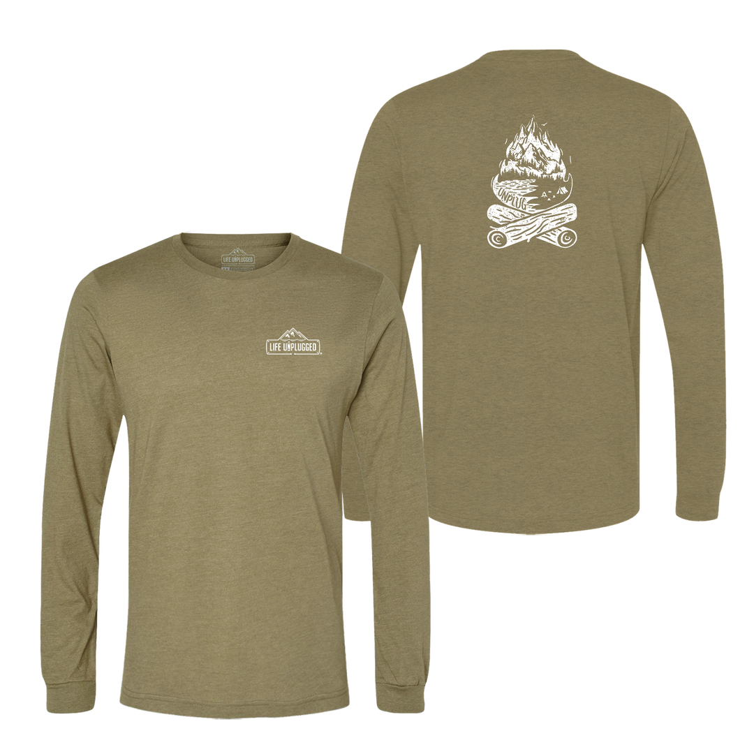 Campfire Mountain scene Long Sleeve T-Shirt