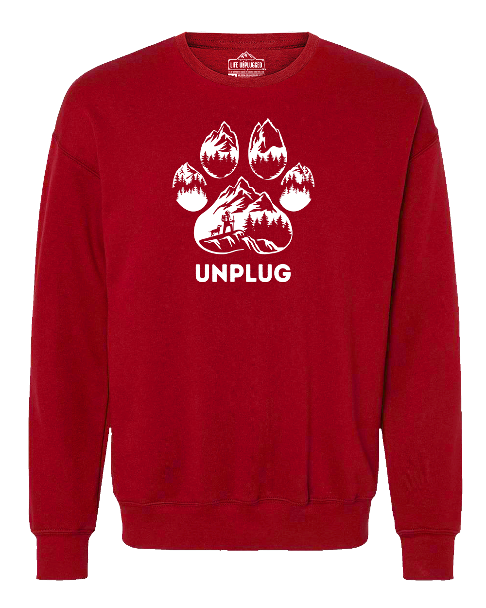 PAW PRINT MOUNTAIN SCENE Midweight Super Soft Crewneck 2XL - RED BLOWOUT