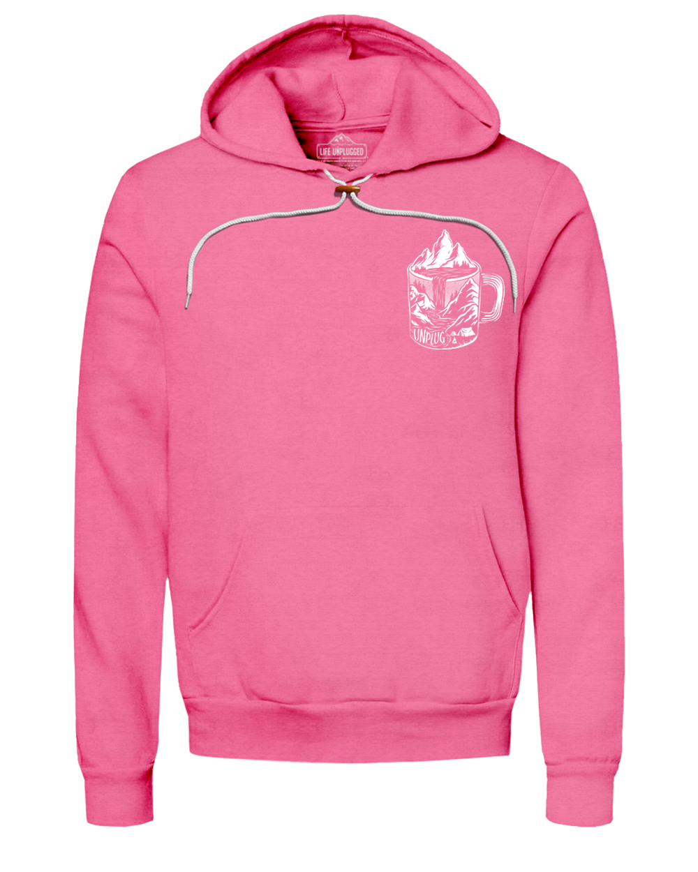 Coffee Mountain Scene Left Chest Super Soft Hoodie